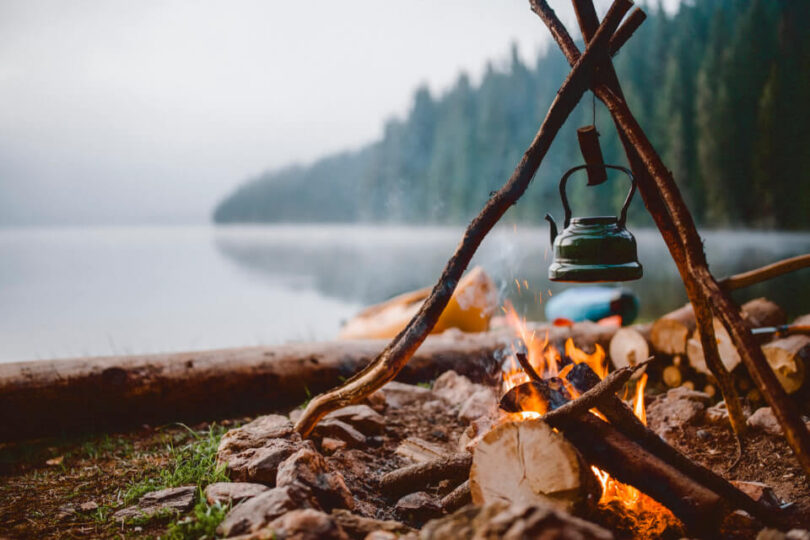 campfire at lake